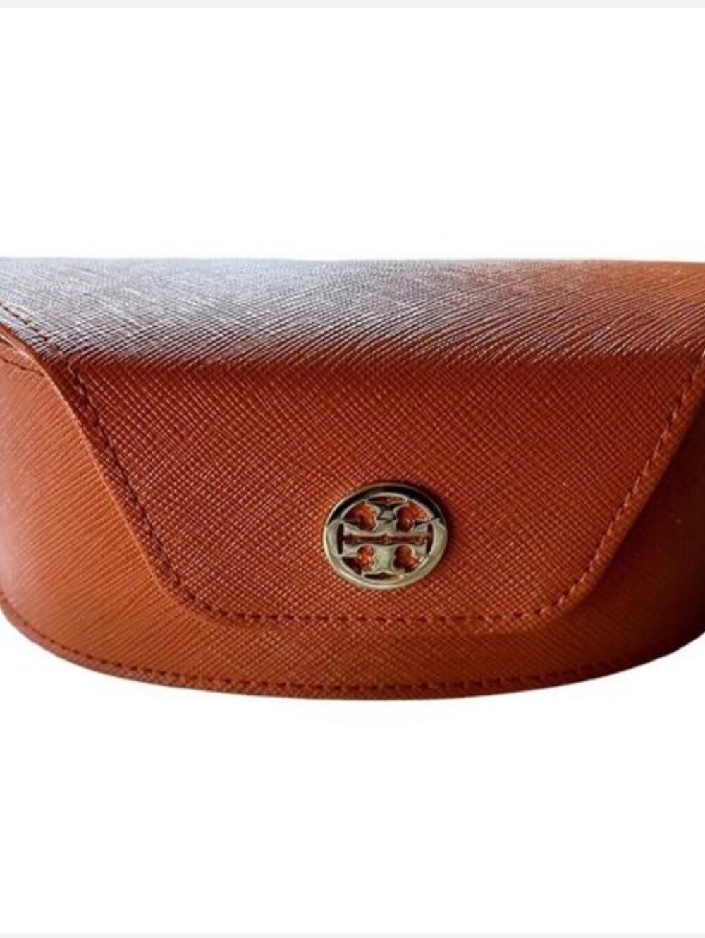 TORY BURCH Sunglasses Case in Burnt Orange Saffianno Leather with Gold Logo Snap - Picture 8 of 8